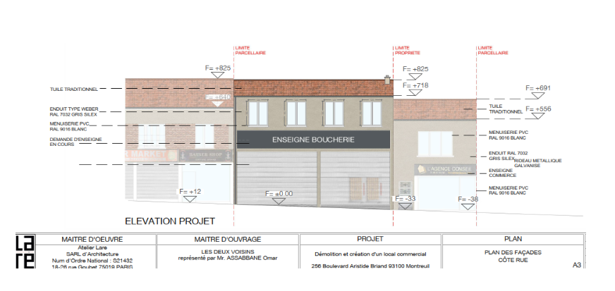 Projet local commercial boucherie à Montreuil